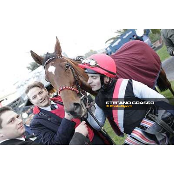Andrea Atzeni with Sortilege and the owner celebrates after winning the Gran Premio Longines Lydia Tesio Rome, Capannelle racecourse 28th october 2012 ph.Stefano Grasso