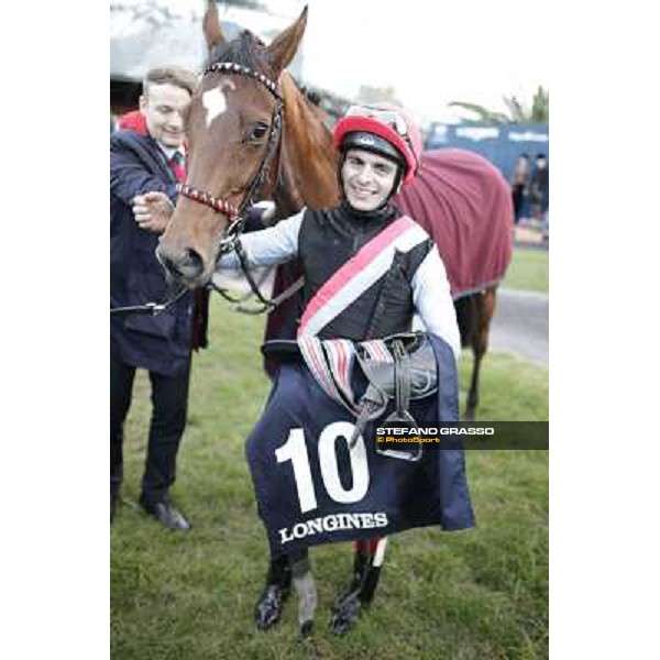 Andrea Atzeni with Sortilege celebrates after winning the Gran Premio Longines Lydia Tesio Rome, Capannelle racecourse 28th october 2012 ph.Stefano Grasso
