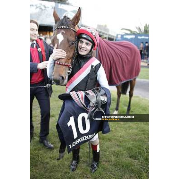 Andrea Atzeni with Sortilege celebrates after winning the Gran Premio Longines Lydia Tesio Rome, Capannelle racecourse 28th october 2012 ph.Stefano Grasso