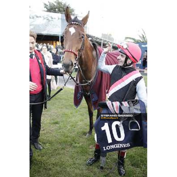 Andrea Atzeni with Sortilege celebrates after winning the Gran Premio Longines Lydia Tesio Rome, Capannelle racecourse 28th october 2012 ph.Stefano Grasso