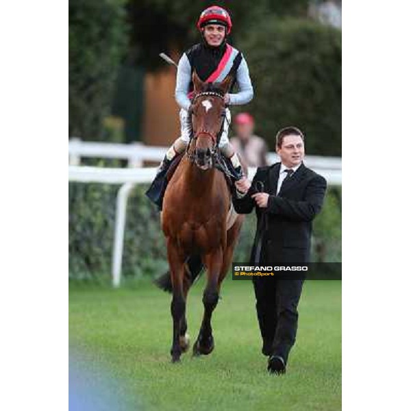 Andrea Atzeni on Sortilege returns home after winning the Gran Premio Longines Lydia Tesio Roma - Capannelle racecourse,28th oct.2012 ph.Stefano Grasso