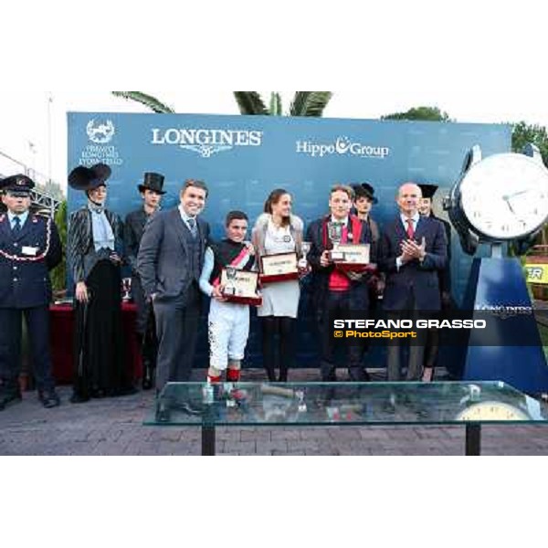 The prize giving ceremony of the Gran Premio Longines Lydia Tesio - Juan Carlos Capelli,Andrea Atzeni,Holger Faust and Elio Pautasso Roma - Capannelle racecourse,28th oct.2012 ph.Stefano Grasso