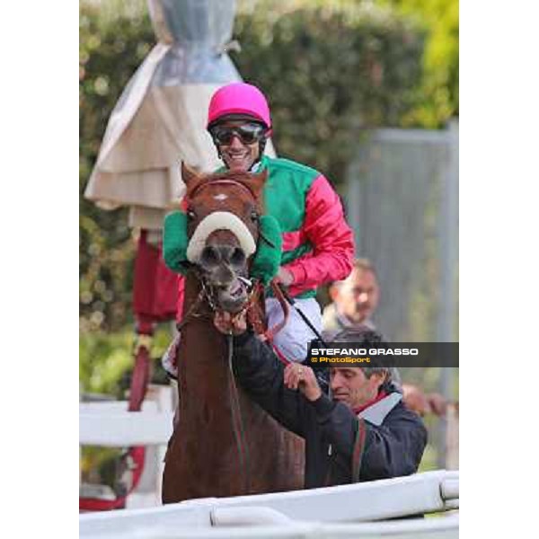 Pierantonio Convertino on Benvenue returns home after winning the Premio Conte Felice Scheibler Roma - Capannelle racecourse,28th oct.2012 ph.Stefano Grasso