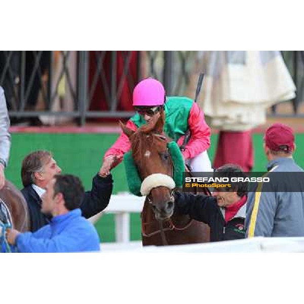 Raffaele Biondi congratulates with Pierantonio Convertino on Benvenue after winning the Premio Conte Felice Scheibler Roma - Capannelle racecourse,28th oct.2012 ph.Stefano Grasso