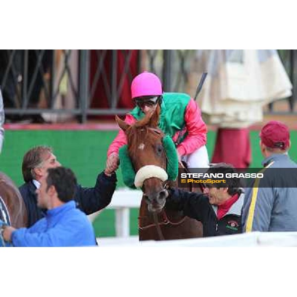 Raffaele Biondi congratulates with Pierantonio Convertino on Benvenue after winning the Premio Conte Felice Scheibler Roma - Capannelle racecourse,28th oct.2012 ph.Stefano Grasso