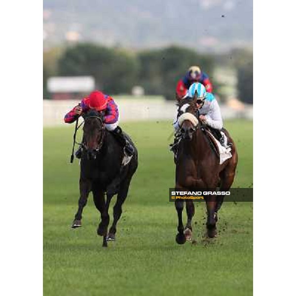 Cristian Demuro on Girl of the Rain wins the Premio Ubaldo Pandolfi beating Fabio Branca on Grand Treasure Roma - Capannelle racecourse,28th oct.2012 ph.Stefano Grasso