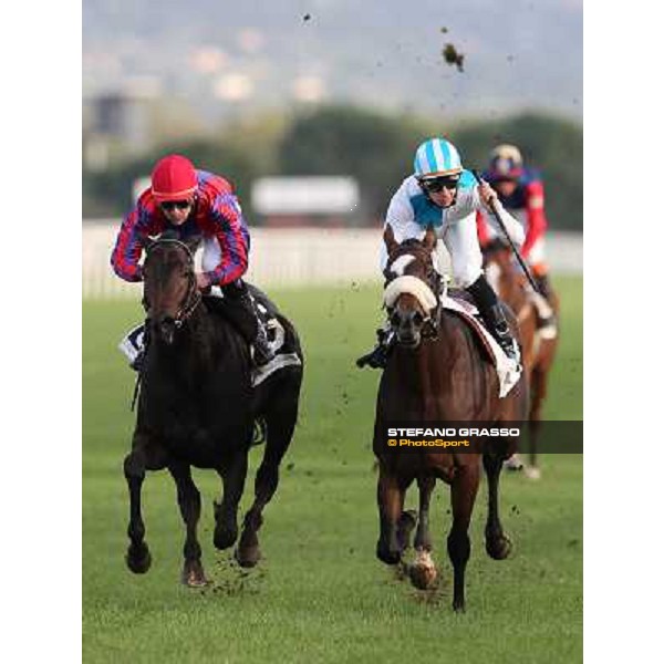 Cristian Demuro on Girl of the Rain wins the Premio Ubaldo Pandolfi beating Fabio Branca on Grand Treasure Roma - Capannelle racecourse,28th oct.2012 ph.Stefano Grasso