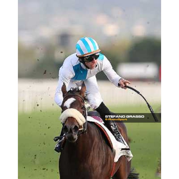 Cristian Demuro celebrates on Girl of The Rain winning the Premio Ubaldo Pandolfi Roma - Capannelle racecourse,28th oct.2012 ph.Stefano Grasso