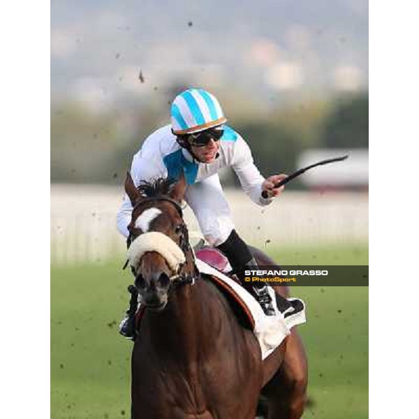 Cristian Demuro celebrates on Girl of The Rain winning the Premio Ubaldo Pandolfi Roma - Capannelle racecourse,28th oct.2012 ph.Stefano Grasso