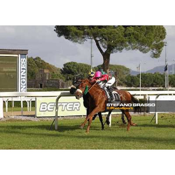 Pierantonio Convertino on Benvenue wins the Premio Conte Felice Scheibler beating Romantic Wave Roma - Capannelle racecourse,28th oct.2012 ph.Stefano Grasso