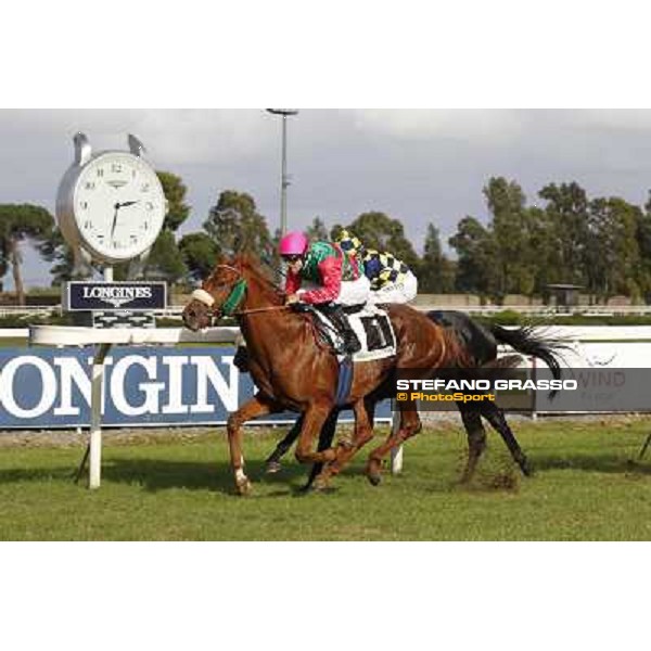 Pierantonio Convertino on Benvenue wins the Premio Conte Felice Scheibler beating Romantic Wave Roma - Capannelle racecourse,28th oct.2012 ph.Stefano Grasso