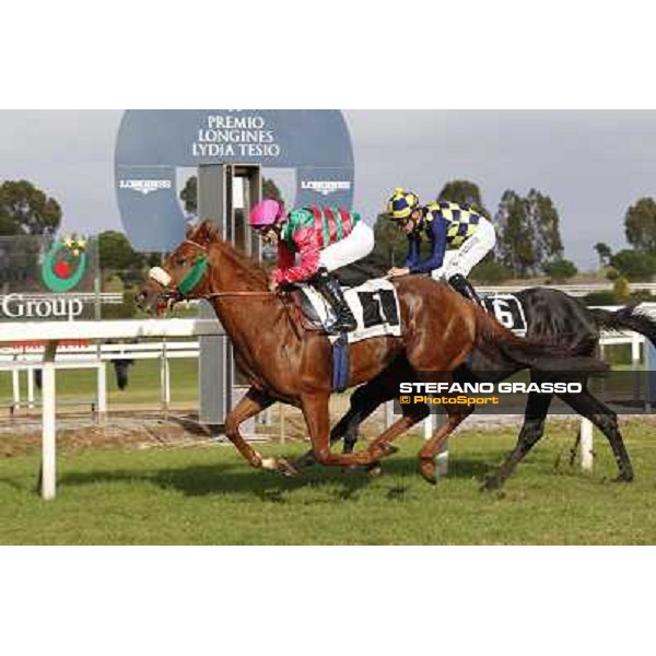 Pierantonio Convertino on Benvenue wins the Premio Conte Felice Scheibler beating Romantic Wave Roma - Capannelle racecourse,28th oct.2012 ph.Stefano Grasso