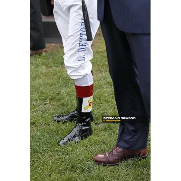 a close up to Frankie Dettori\'s pants with the logo \'Liberi Subito\' for the Italian Marò Roma - Capannelle racecourse,28th oct.2012 ph.Stefano Grasso