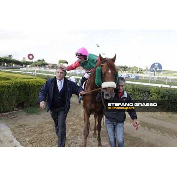 Raffaele Biondi and Pierantonio Convertino on Bernvenue return home after winning the Premio Conte Felice Scheibler Roma - Capannelle racecourse,28th oct.2012 ph.Stefano Grasso