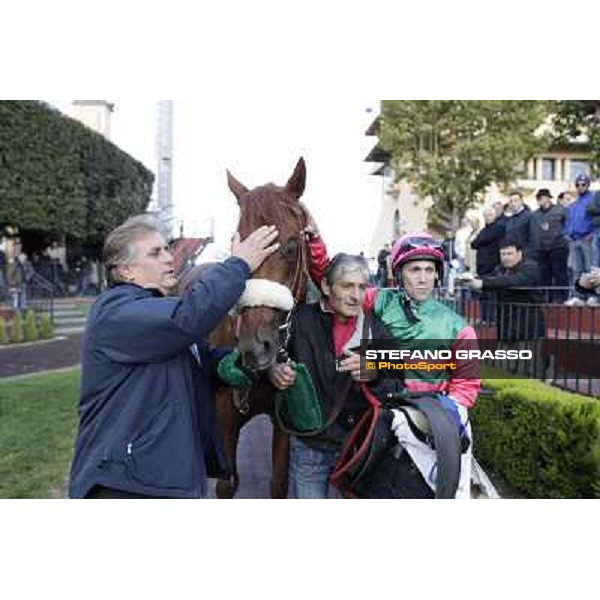 Raffaele Biondi and Pierantonio Convertino on Bernvenue return home after winning the Premio Conte Felice Scheibler Roma - Capannelle racecourse,28th oct.2012 ph.Stefano Grasso