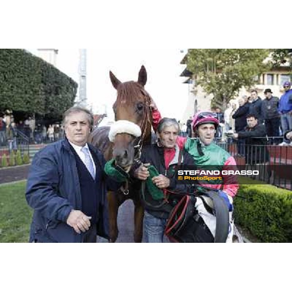 Raffaele Biondi and Pierantonio Convertino on Bernvenue return home after winning the Premio Conte Felice Scheibler Roma - Capannelle racecourse,28th oct.2012 ph.Stefano Grasso