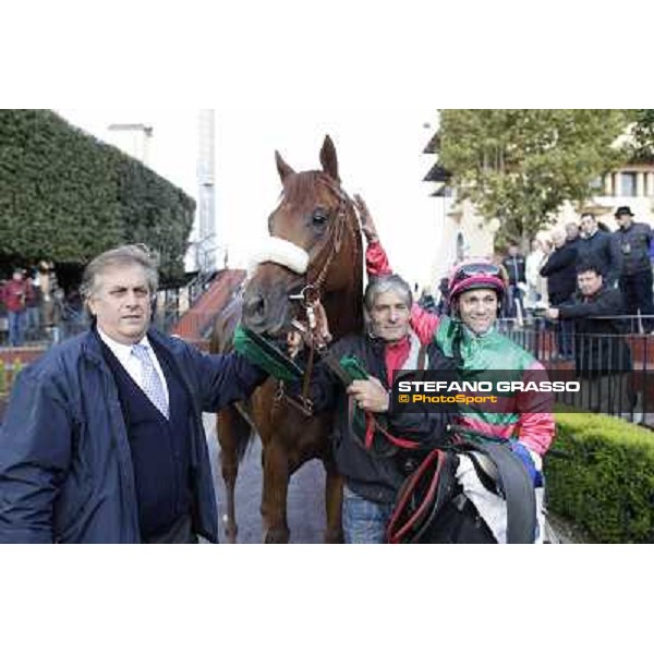 Raffaele Biondi and Pierantonio Convertino on Bernvenue return home after winning the Premio Conte Felice Scheibler Roma - Capannelle racecourse,28th oct.2012 ph.Stefano Grasso