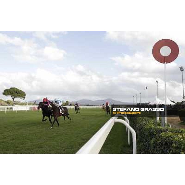 Cristian Demuro on Girl of the Rain wins the Premio Ubaldo Pandolfi beating Fabio Branca on Grand Treasure Roma - Capannelle racecourse,28th oct.2012 ph.Stefano Grasso