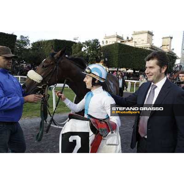 Stefano Botti,Cristian Demuro and Girl of the Rain after winning the Premio Ubaldo Pandolfi Roma - Capannelle racecourse,28th oct.2012 ph.Stefano Grasso