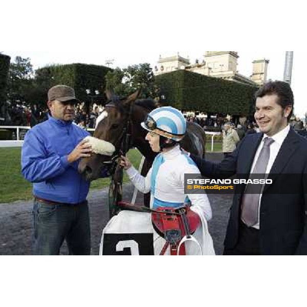 Stefano Botti,Cristian Demuro and Girl of the Rain after winning the Premio Ubaldo Pandolfi Roma - Capannelle racecourse,28th oct.2012 ph.Stefano Grasso