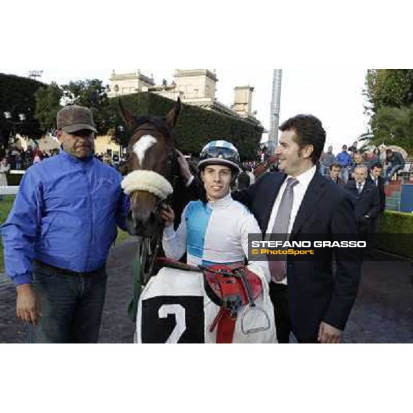 Stefano Botti,Cristian Demuro and Girl of the Rain after winning the Premio Ubaldo Pandolfi Roma - Capannelle racecourse,28th oct.2012 ph.Stefano Grasso
