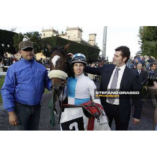 Stefano Botti,Cristian Demuro and Girl of the Rain after winning the Premio Ubaldo Pandolfi Roma - Capannelle racecourse,28th oct.2012 ph.Stefano Grasso