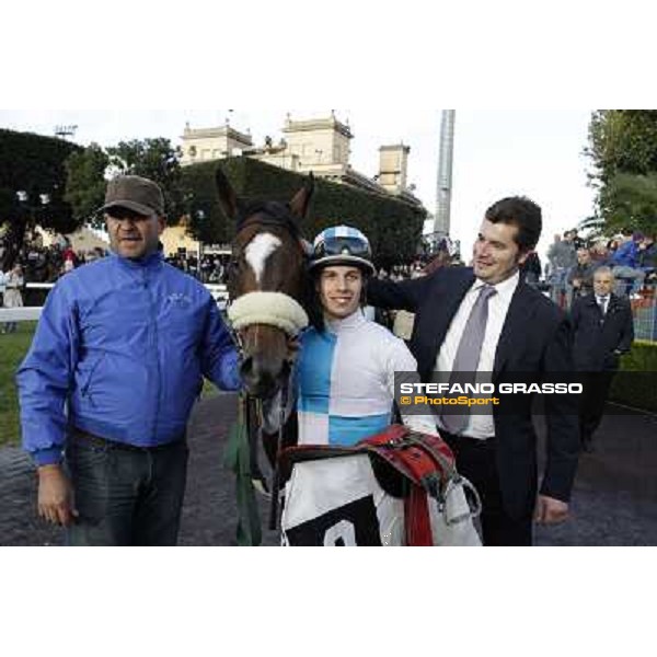 Stefano Botti,Cristian Demuro and Girl of the Rain after winning the Premio Ubaldo Pandolfi Roma - Capannelle racecourse,28th oct.2012 ph.Stefano Grasso