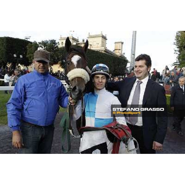 Stefano Botti,Cristian Demuro and Girl of the Rain after winning the Premio Ubaldo Pandolfi Roma - Capannelle racecourse,28th oct.2012 ph.Stefano Grasso