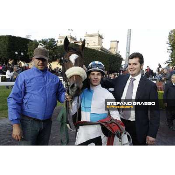 Stefano Botti,Cristian Demuro and Girl of the Rain after winning the Premio Ubaldo Pandolfi Roma - Capannelle racecourse,28th oct.2012 ph.Stefano Grasso