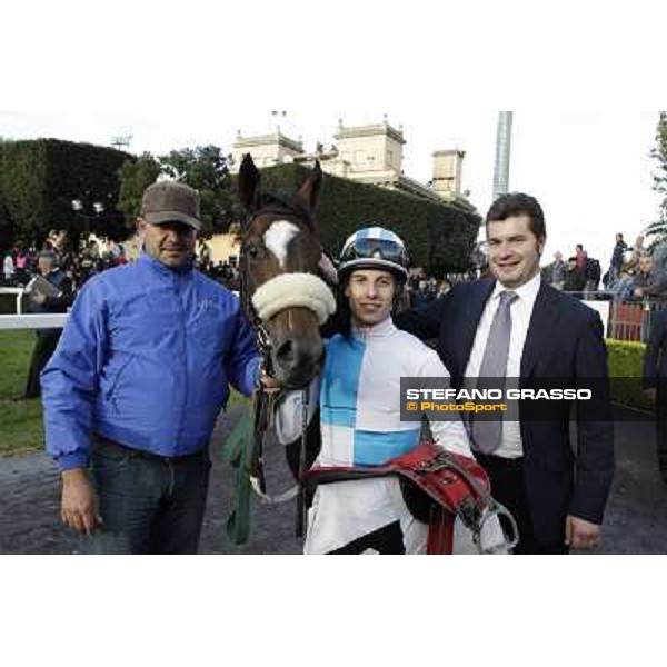 Stefano Botti,Cristian Demuro and Girl of the Rain after winning the Premio Ubaldo Pandolfi Roma - Capannelle racecourse,28th oct.2012 ph.Stefano Grasso