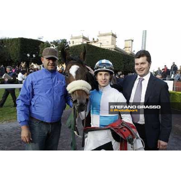 Stefano Botti,Cristian Demuro and Girl of the Rain after winning the Premio Ubaldo Pandolfi Roma - Capannelle racecourse,28th oct.2012 ph.Stefano Grasso