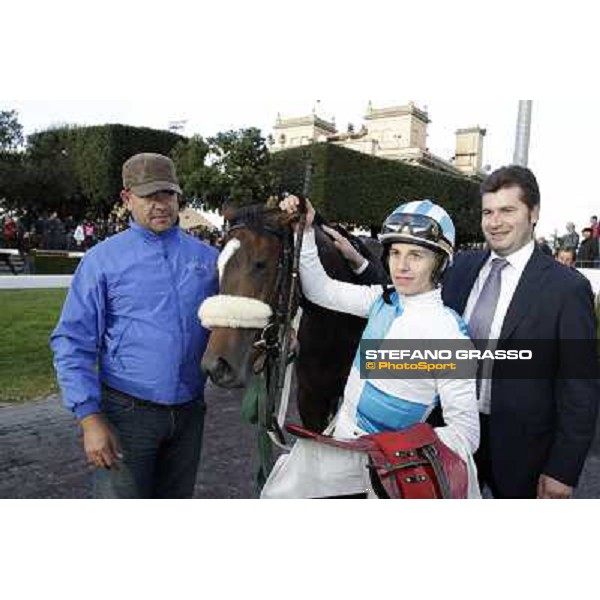 Stefano Botti,Cristian Demuro and Girl of the Rain after winning the Premio Ubaldo Pandolfi Roma - Capannelle racecourse,28th oct.2012 ph.Stefano Grasso