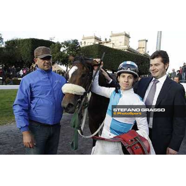Stefano Botti,Cristian Demuro and Girl of the Rain after winning the Premio Ubaldo Pandolfi Roma - Capannelle racecourse,28th oct.2012 ph.Stefano Grasso