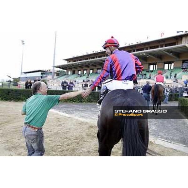 Olivier Peslier and Grand Treasure\'s winning connection of the Premio Criterium Femminile Rome- Capannelle racecourse,4th nov.2012 ph.Stefano Grasso