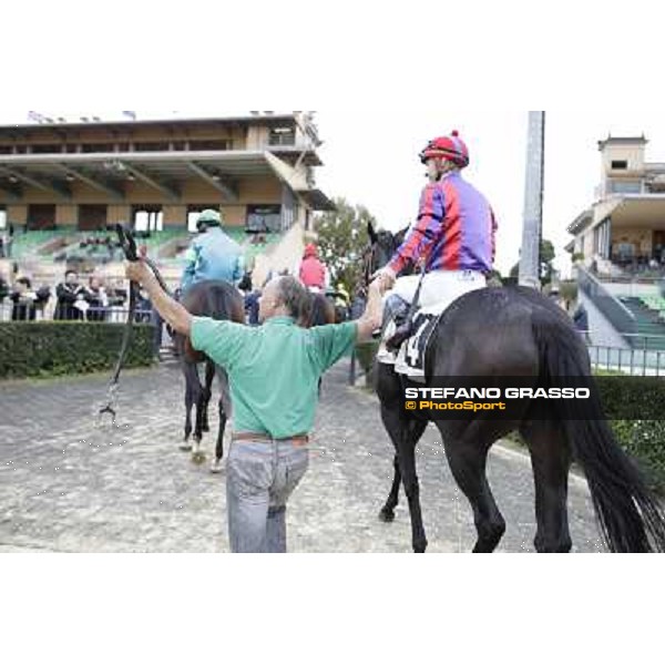 Olivier Peslier and Grand Treasure\'s winning connection of the Premio Criterium Femminile Rome- Capannelle racecourse,4th nov.2012 ph.Stefano Grasso
