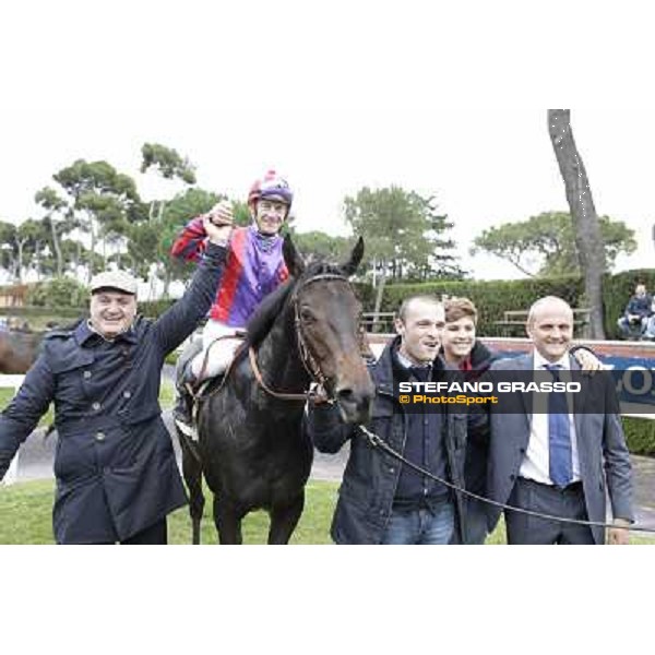 Olivier Peslier and Grand Treasure\'s winning connection of the Premio Criterium Femminile Rome- Capannelle racecourse,4th nov.2012 ph.Stefano Grasso