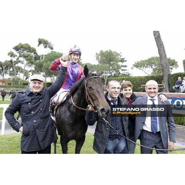 Olivier Peslier and Grand Treasure\'s winning connection of the Premio Criterium Femminile Rome- Capannelle racecourse,4th nov.2012 ph.Stefano Grasso