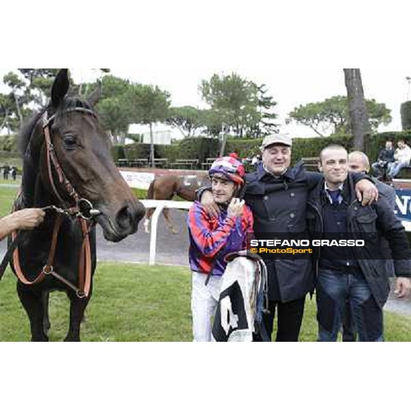 Olivier Peslier and Grand Treasure\'s winning connection of the Premio Criterium Femminile Rome- Capannelle racecourse,4th nov.2012 ph.Stefano Grasso