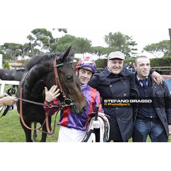 Olivier Peslier and Grand Treasure\'s winning connection of the Premio Criterium Femminile Rome- Capannelle racecourse,4th nov.2012 ph.Stefano Grasso