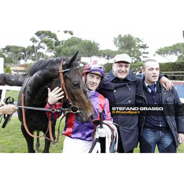 Olivier Peslier and Grand Treasure\'s winning connection of the Premio Criterium Femminile Rome- Capannelle racecourse,4th nov.2012 ph.Stefano Grasso