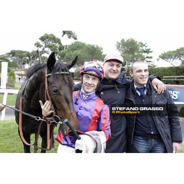 Olivier Peslier and Grand Treasure\'s winning connection of the Premio Criterium Femminile Rome- Capannelle racecourse,4th nov.2012 ph.Stefano Grasso