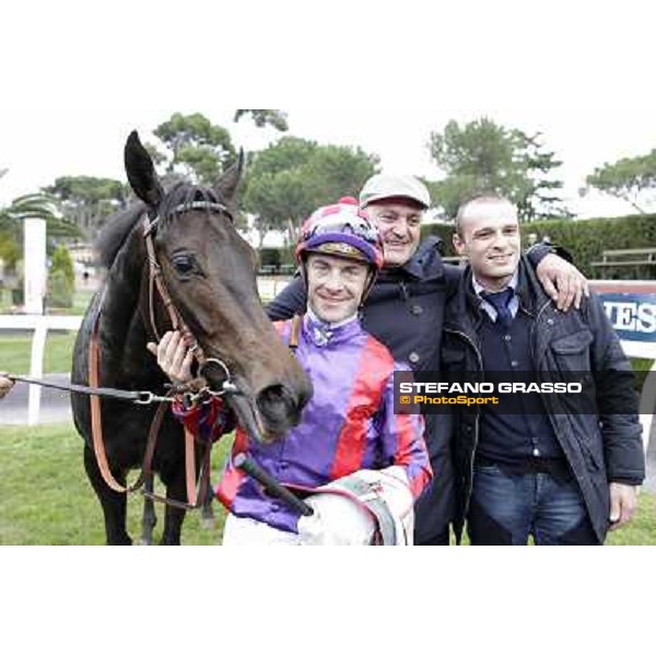 Olivier Peslier and Grand Treasure\'s winning connection of the Premio Criterium Femminile Rome- Capannelle racecourse,4th nov.2012 ph.Stefano Grasso