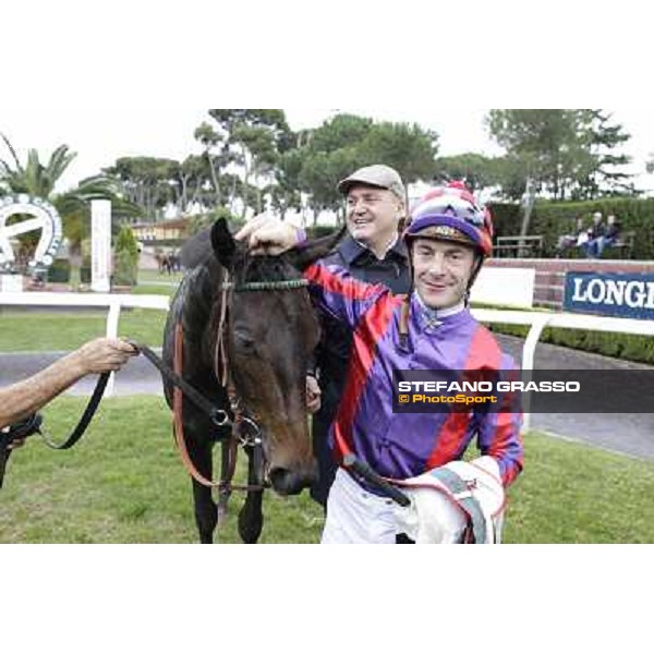 Olivier Peslier and Grand Treasure\'s winning connection of the Premio Criterium Femminile Rome- Capannelle racecourse,4th nov.2012 ph.Stefano Grasso
