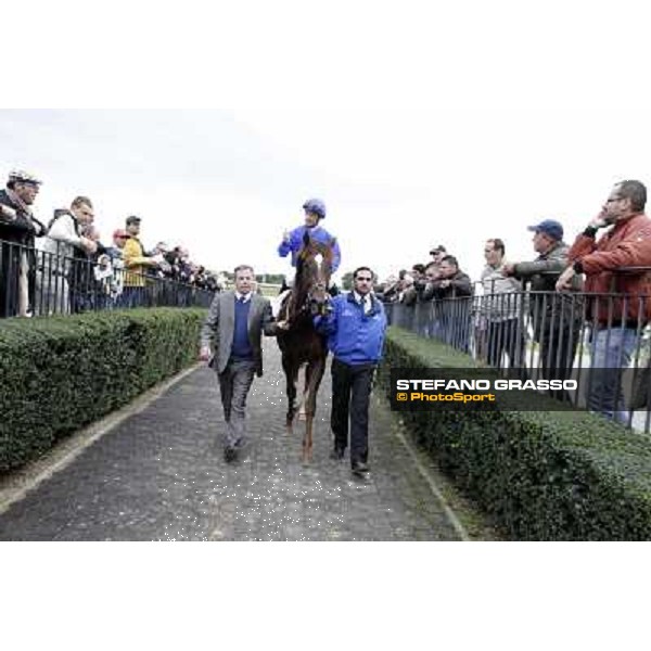 Silvestre De Sousa on Hunter\'s Light and Tommy Burns return home after winning the Gran Premio Roma GBI Racing Rome- Capannelle racecourse,4th nov.2012 ph.Stefano Grasso