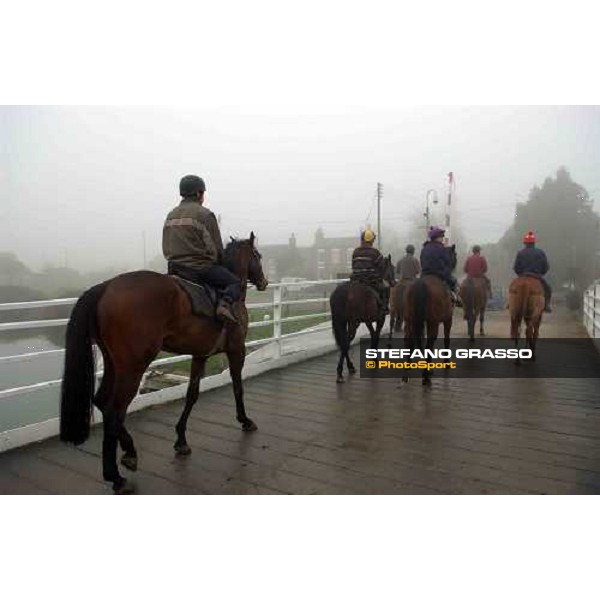Dr. Philip Pritchard, his stable staff and Jo coming back to the stable after morning works at Purton, Gloucestershire 19th march 2005 Ph. Stefano Grasso