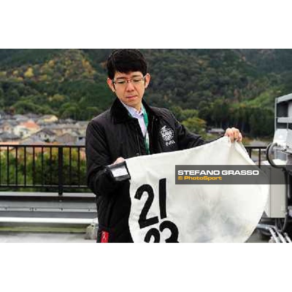 showing the Microchip in the saddle cloth at Ritto training center Kyoto 11th nov.2012 ph.Peeo Ploff