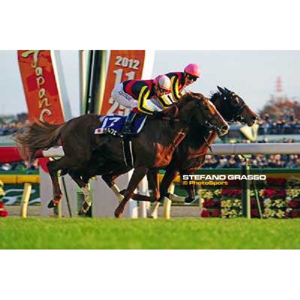 Yasunari Iwata on Gentildonna exults after winning the Japan Cup 2012 beating Orfevre Tokyo - Fuchu racecourse, 25th nov.2012 ph.Peeo Ploff/Stefano Grasso