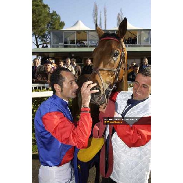 Stefano Landi and Slapper winners ovf the 115¡ Premio Pisa Sis, in the winner circle San Rossore racetrack Pisa, 28th march 2005 ph. Stefano Grasso
