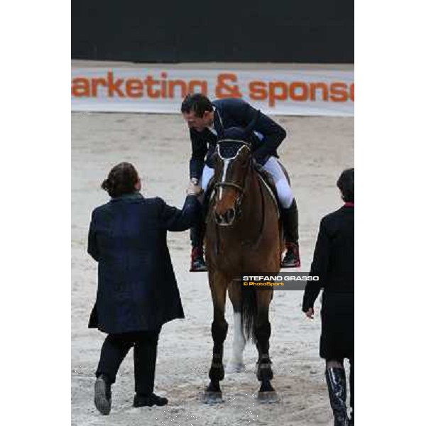 Antonella Dallari congratulates with Luca Maria Moneta Rolex Fei World Cup Jumping Verona Fieracavalli 2012 Verona,11th nov.2012 ph.Stefano Grasso