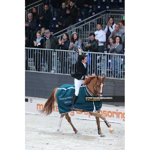 Sergio Alvarez Moya parades on Zipper after winning the Rolex Fei World Cup Jumping Verona Fieracavalli 2012 Verona,11th nov.2012 ph.Stefano Grasso